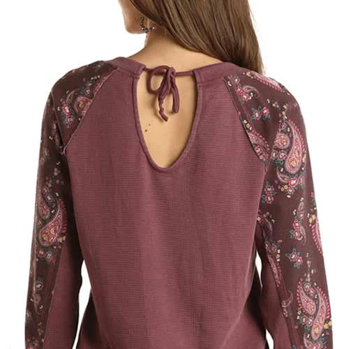Panhandle Women's Paisley Sleeve Waffle Knit Shirt 2 Panhandle Women's Paisley Sleeve Waffle Knit Shirt - Image 2