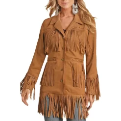 Powder River Outfitters Women's Fringe Micro Suede Snap Jacket -Western Fashion Ladies powder river outfitters women s fringe micro suede snap jacket