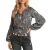 Rock & Roll Cowgirl Floral Print Top
