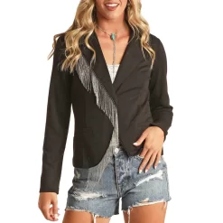 Rock & Roll Cowgirl Women's Asymmetrical Knit Fringe Blazer