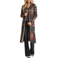 Rock & Roll Cowgirl Women's Aztec Knit Duster Cardigan -Western Fashion Ladies rock roll cowgirl women s aztec knit duster cardigan
