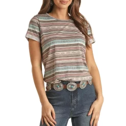 Rock & Roll Cowgirl Women's Aztec Stripe T-Shirt