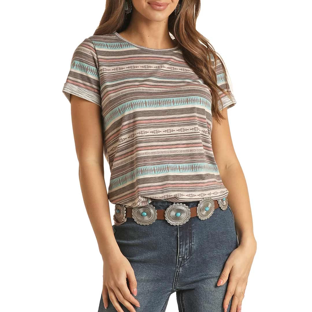 Rock & Roll Cowgirl Women's Aztec Stripe T-Shirt 1 Rock & Roll Cowgirl Women's Aztec Stripe T-Shirt
