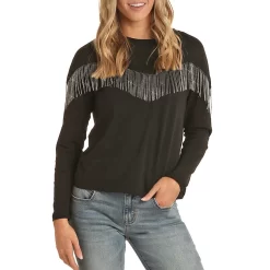 Rock & Roll Cowgirl Women's Chain Fringe Yoke T-Shirt