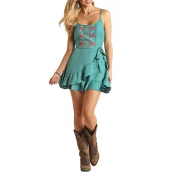 Rock & Roll Cowgirl Women's Floral Embroidered Wrap Mini Dress 5 Rock & Roll Cowgirl Women's Floral Embroidered Wrap Mini Dress -Western Fashion Ladies rock roll cowgirl women s floral embroidered wrap mini dress