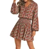 Rock & Roll Cowgirl Women's Floral Print Smocked Waist Mini Dress