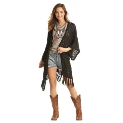 Rock & Roll Cowgirl Women's Fringe Crochet Cardigan -Western Fashion Ladies rock roll cowgirl women s fringe crochet cardigan