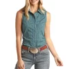 Rock & Roll Cowgirl Women's Sleeveless Horseshoe Print Snap Shirt