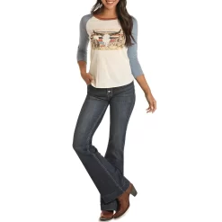 Rock & Roll Cowgirl Women's Steer Skull Baseball T-shirt -Western Fashion Ladies rock roll cowgirl women s steer skull baseball t shirt