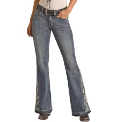 Rock & Roll Denim Women's Aztec Mid Rise Stretch Flare Leg Trouser Jeans -Western Fashion Ladies rock roll denim women s aztec mid rise stretch flare leg trouser jeans