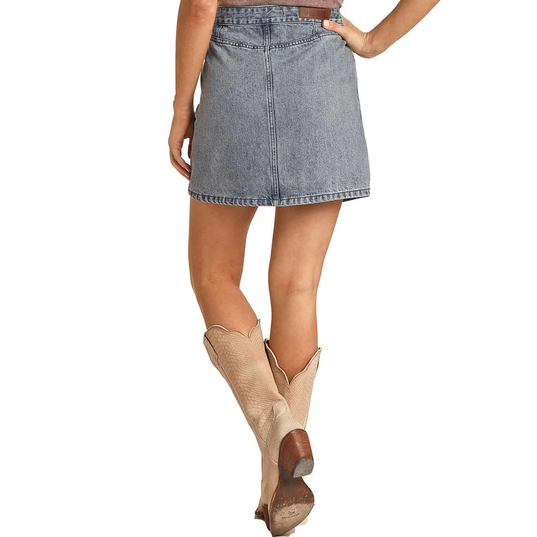 Rock & Roll Denim Women's Studded Jean Mini Skirt 2 Rock & Roll Denim Women's Studded Jean Mini Skirt - Image 2