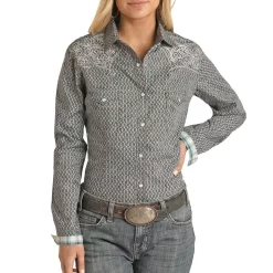 Rough Stock Women's Diamond Paisley Print Snap Shirt