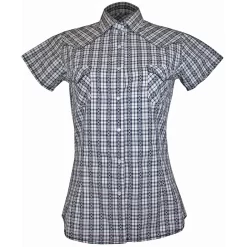 Rough Stock Women's Geometric Plaid Short Sleeve Snap Shirt