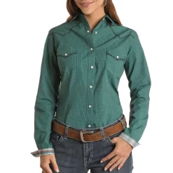 Rough Stock Women's Micro Dobby Print Snap Shirt