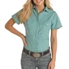 Rough Stock Women's Short Sleeve Medallion Print Snap Shirt