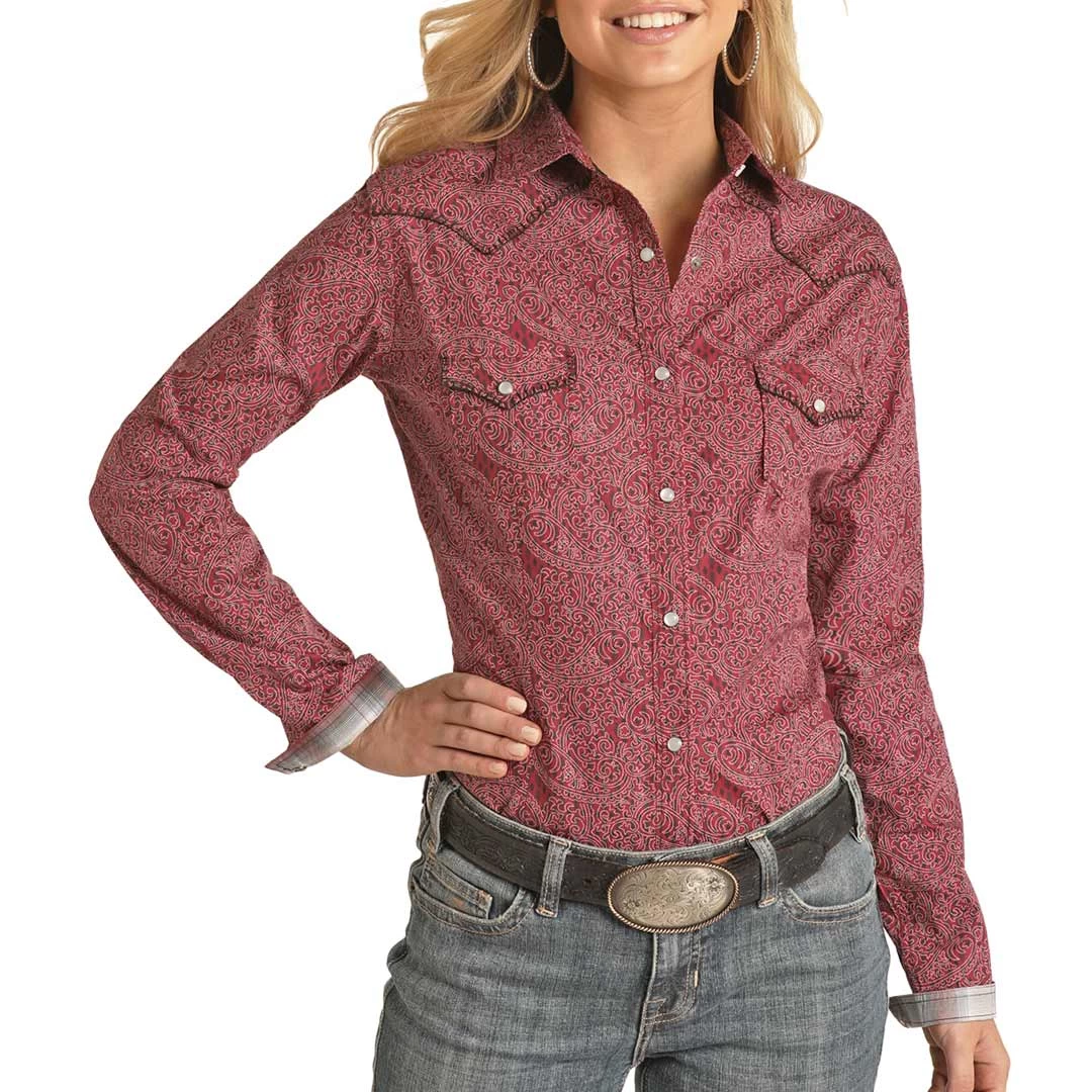 Rough Stock Women's Stitched Yoke Diamond Paisley Snap Shirt 1 Rough Stock Women's Stitched Yoke Diamond Paisley Snap Shirt