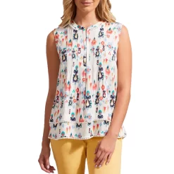 Tribal Women's Embroidered Pom Pom Hem Print Blouse