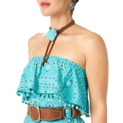 Wrangler Women's Pom Fringe Strapless Dress 9 Wrangler Women's Pom Fringe Strapless Dress -Western Fashion Ladies wrangler women s pom fringe strapless dress