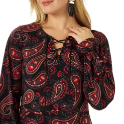 Wrangler Women's Retro Lace-up Paisley Print Dress -Western Fashion Ladies wrangler women s retro lace up paisley print dress