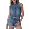 Wrangler Women's Retro Sleeveless Frayed Cropped Denim Shirt