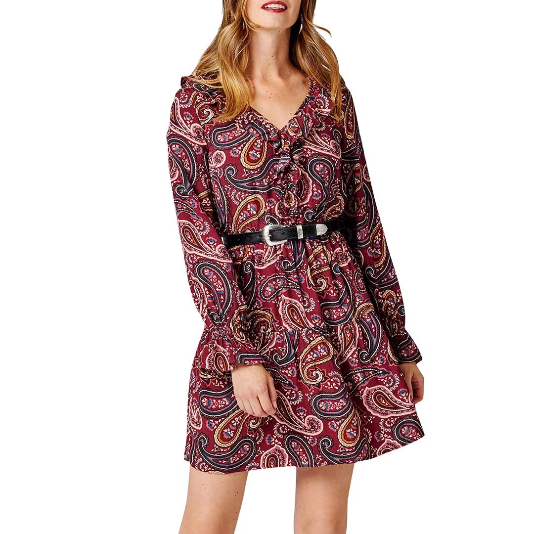 Wrangler Women's Ruffle V-Neck Paisley Print Dress 1 Wrangler Women's Ruffle V-Neck Paisley Print Dress