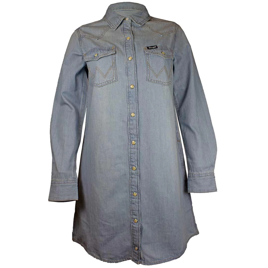 Wrangler Women's Snap Front Denim Shirt Dress 1 Wrangler Women's Snap Front Denim Shirt Dress