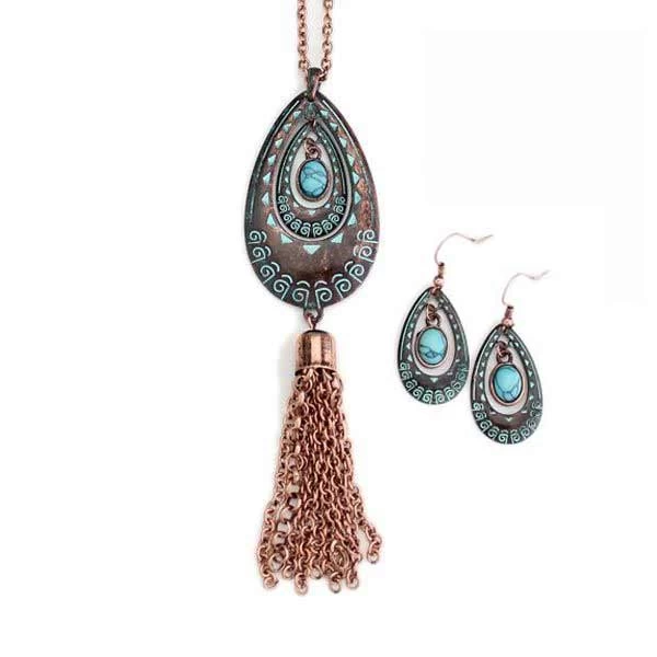 Wyo-Horse Metal Drop Necklace & Earrings Set 1 Wyo-Horse Metal Drop Necklace & Earrings Set