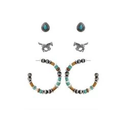 Wyo-Horse Beaded Hoops Horse Teardrop Earrings - Set Of 3