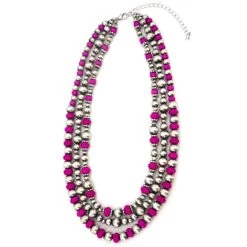 Wyo-Horse Triple Strand Stone And Bead Necklace
